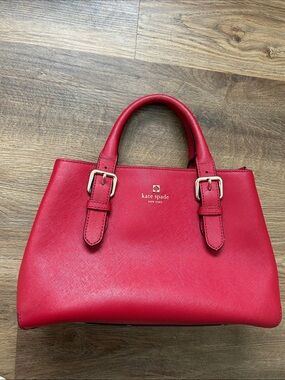 kate spade red leather structured satchel with gold hardware